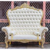 Antike Goldene Elegante Vintage Doppel-Luxus-Thronstühle für Braut und Bräutigam, Königliche Hochzeits-Metallmöbel, Mietbare Sofa-Stühle