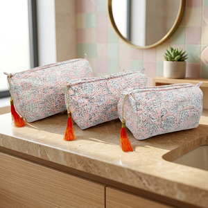 Coral Tassel Quilted Eco-friendly Large Capacity Cotton Cosmetic Organizer Set-Warm & Inviting - Product Image 2