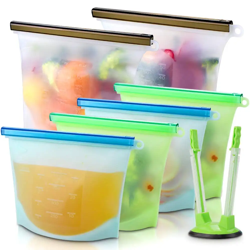 BHD Eco-friendly Platinum Silicone Food Container Reusable Storage Bag Leakproof Seal Silicone Food Bags