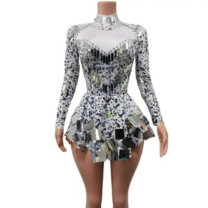 Body Elasticizzato con Cristalli a Specchio, Romantico e Naturale, Abito da Donna Senza Maniche, Costume da Drag <span class=keywords><strong>Queen</strong></span> per Festival Rave Notturni - Product Image 1