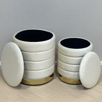 Bailey New Designer Pouf de rangement rond personnalisé Repose-pieds Chaise Ottoman en velours Lot de 2 poufs