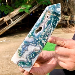 แท่งหินมอสอาเกตธรรมชาติขายส่ง, หินคริสตัลสีเขียวทรงโอเบลิสก์สำหรับตกแต่งบ้านและสำนักงาน, ของขวัญวันหยุดและวันเกิด - Product Image 3