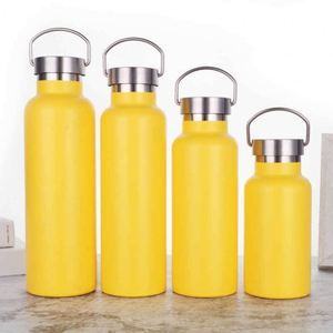 Bouteille d'eau isotherme en acier inoxydable avec couvercle à paille, pour voyage et extérieur, design minimaliste violet, blanc, jaune - Product Image 5
