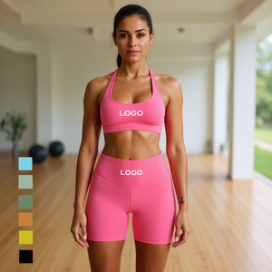 Breathable High Waist Yoga Set With Butt Lift Effect 2-Piece Workout Wear <b>Spandex</b> Nylon Seamless Sports Bra & Biker Shorts - Product Image 2