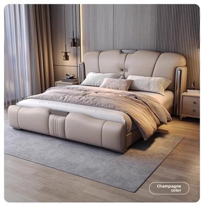 모던 미니멀리스트 원목 프레임 이탈리아 스타일 라이트 럭셔리 1.8m/2m 킹/퀸 사이즈 수납형 침대 - Product Image 6