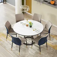 870179 quanu家庭用ラウンド折りたたみ式ダイニングテーブル拡張可能なスレートダイニングテーブルセット