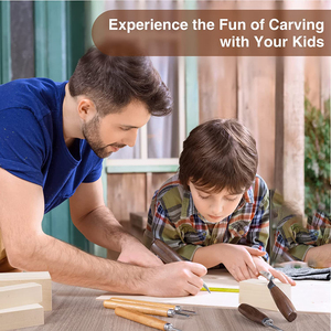 Chrome vanadi lưỡi thép 7pcs dao gỗ khắc whittling công cụ Kit cho người mới bắt đầu với 8pcs Basswood khắc khối - Product Image 6