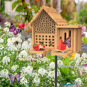 โรงแรมแมลงกันน้ำ ทำจากไม้ธรรมชาติ สำหรับผึ้งเมสัน พร้อมที่ให้อาหารและเสาโลหะ - Product Image 5