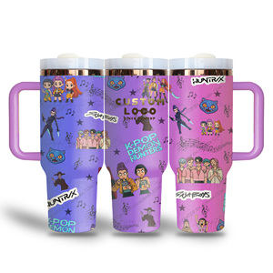 Nouvelle tasse isotherme personnalisée avec logo Kpop Demon Hunters, avec poignée et paille, 40 oz, avec boîte cadeau - Product Image 4