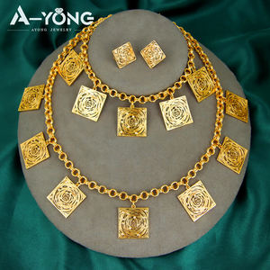 Collana da donna di lusso di lusso Non appannato da donna con Design Vintage di fascia alta placcato in oro 18k Set di 3 pezzi per eventi di festa di nozze - Product Image 5