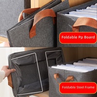Boîte de rangement en tissu pliable avec poignée en cuir, grande capacité, rectangulaire, anti-poussière, pour armoire, placard, vêtements