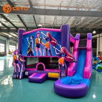 Château gonflable Ceyu pour enfants et tout-petits avec motif imprimé et toboggan incurvé, château de saut gonflable d'extérieur