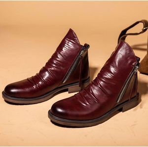 Nouvelles bottes d'hiver pour hommes avec fermeture éclair latérale, grandes tailles 38-48, bottes en cuir - Product Image 3