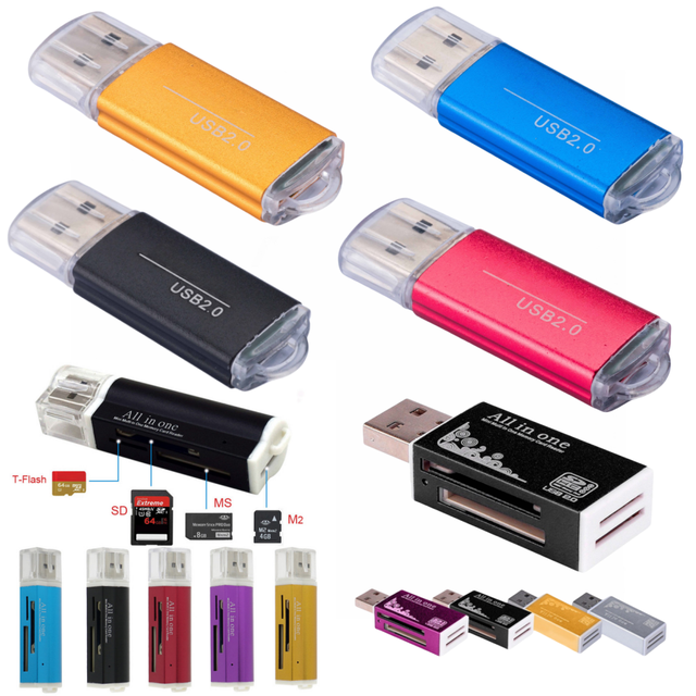 Portable All in 1 USB 2.0 Memory Card Reader Adapter for Micro SD SDHC Multi Single Multi-Card TF Card Reader Writer Flash Drive