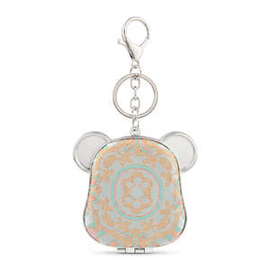 Miroir compact tête de chien avec porte-clés, en tissu brocart Song, miroir de maquillage pliable double face, cadre en plastique, verre jacquard en soie - Product Image 4