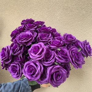 O-225 <span class=keywords><strong>roman</strong></span> Design violet fleurs artificielles Bouquet décoration de mariage <span class=keywords><strong>soie</strong></span> 10 têtes violet Rose bouquet - Product Image 2