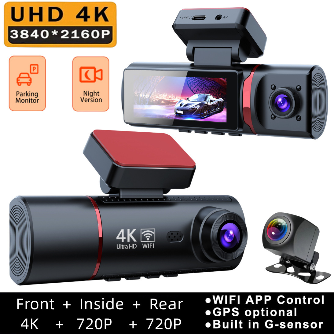 ORANGLES 4K 3 Channel Dash Cam Front Rear Inside WiFi GPS Parking Mode Triple Lens Night Vision for Cars Taxis Uber UK Accident Evidence New 2025 - high resolution display - exposing craftsmanship - Image 2 of 6 | built for everyone | 4K 3 Channel Dash Cam Front Rear Inside WiFi GPS Parking Mode Triple Lens Night Vision for Cars Taxis Uber UK Accident Evidence New 2025 for sale Georgia | Free Shipping ORANGLES
