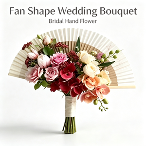 Éventail floral de style oriental pour mariée, fleurs artificielles décoratives pliables avec pompon, accessoire de photographie pour mariage, fiançailles, cérémonie - Product Image 1