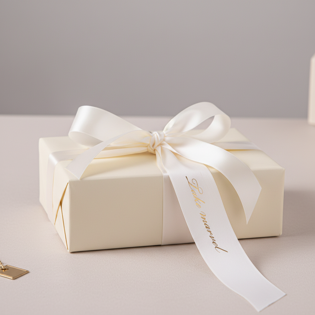 Customized Eco-Friendly Polyester Ribbon Hot Stamp Golden Logo Matte Ribbon for Wrapping Gift Box