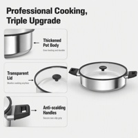Ustensiles de cuisine en acier à trois couches, construction de qualité alimentaire, distribution uniforme de la chaleur, couvercle transparent et poignées antidérapantes résistantes à la chaleur