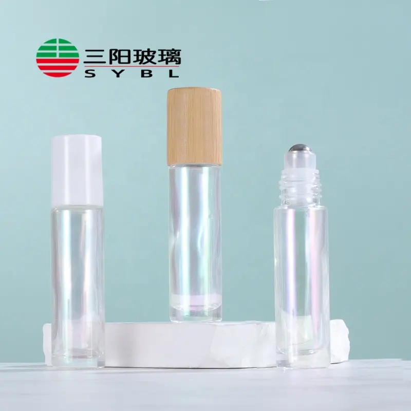 Botol minyak esensial gulung 10ml Di rol bening alami botol kaca fantasi warna gradien stok tersedia