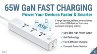 Regleta de Enchufes Universal Global con 3 Tomas de CA 110V-240V, Adaptador de Viaje de 65W GaN con Carga Rápida y 3 Puertos USB para Laptop, Teléfono, Tablet y Oficina