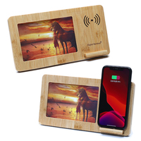 Support de téléphone portable en bambou avec chargeur sans fil 10W, distance de charge 0~8mm, écologique, tout-en-un, cadre photo, logo personnalisé