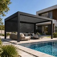 Pergola motorisée en aluminium à lames orientables, facile à assembler, avec écrans latéraux coupe-vent à fermeture éclair pour terrasse arrière, taille personnalisée