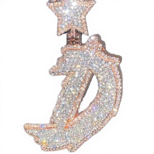 925 Sterling Silver <b>Angel</b> Number 1 Pendant Rose Gold Plated Iced Out Moissanite Hip Hop Number Necklace <b>Charm</b> - Product Image 3