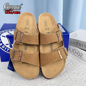 Sandali in Vera Pelle con Doppia Fibbia e Logo Personalizzato, Suola in Sughero EVERGREEN, Modello Classico Open Toe per Tutte le Stagioni - Product Image 1