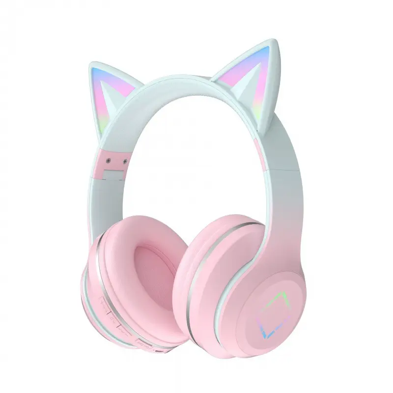 Cute Pink Bluetooth Wireless Headset Over-Ear and On-Ear Function for Gaming and HiFi Listening