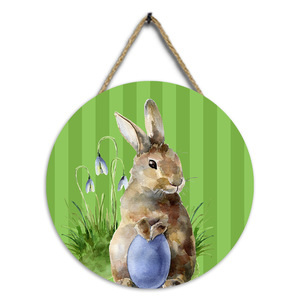 Decoración Redonda de Madera para Colgar en la Pared de Pascua, Diseño de Conejito de Pascua, Decoración para el Hogar, para la Sala de Estar - Product Image 4