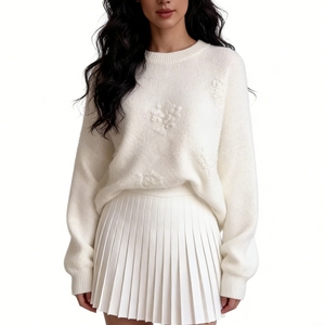 Women's 3D Floral Embellished Knit Sweater - Oversized Casual <b>Jumper</b> Fashion - Product Image 3