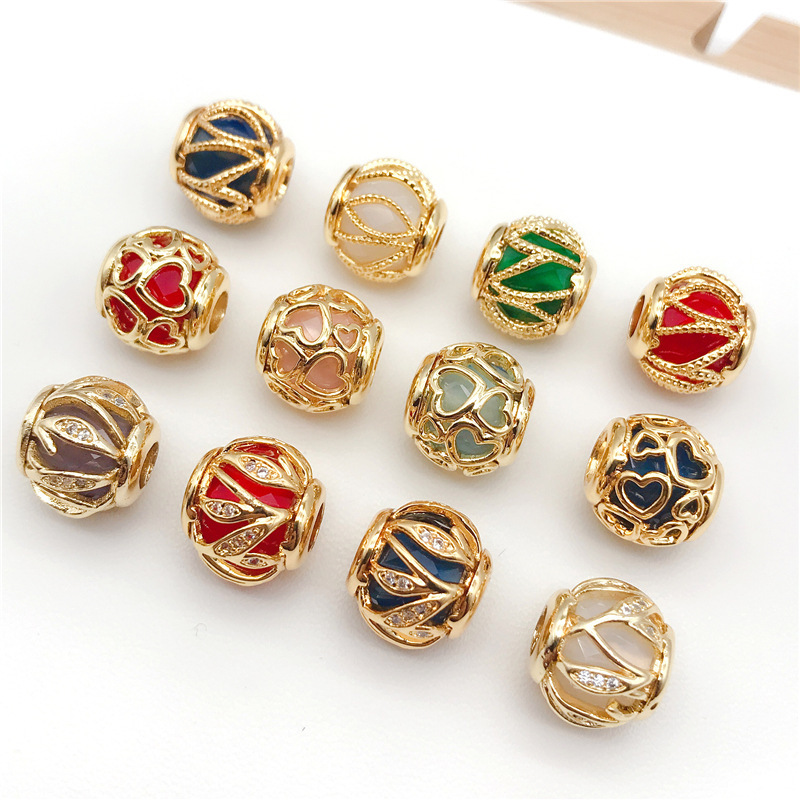 Hollow Love Heart Loose Charm Beads with Enamel Fit 14K Pand Designer Making Jewelry for DIY Accessories Bracelet Necklace