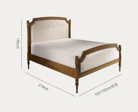 Lit sur mesure en bois massif style campagne française avec tête de lit courbée en noyer et chêne, lit vintage pour chambre à coucher