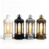 Lanterne LED hexagonale transparente rétro de 7,87 pouces, sans flamme, pour bougie, décoration de table suspendue pour mariage, éclairage intérieur - Vente en gros