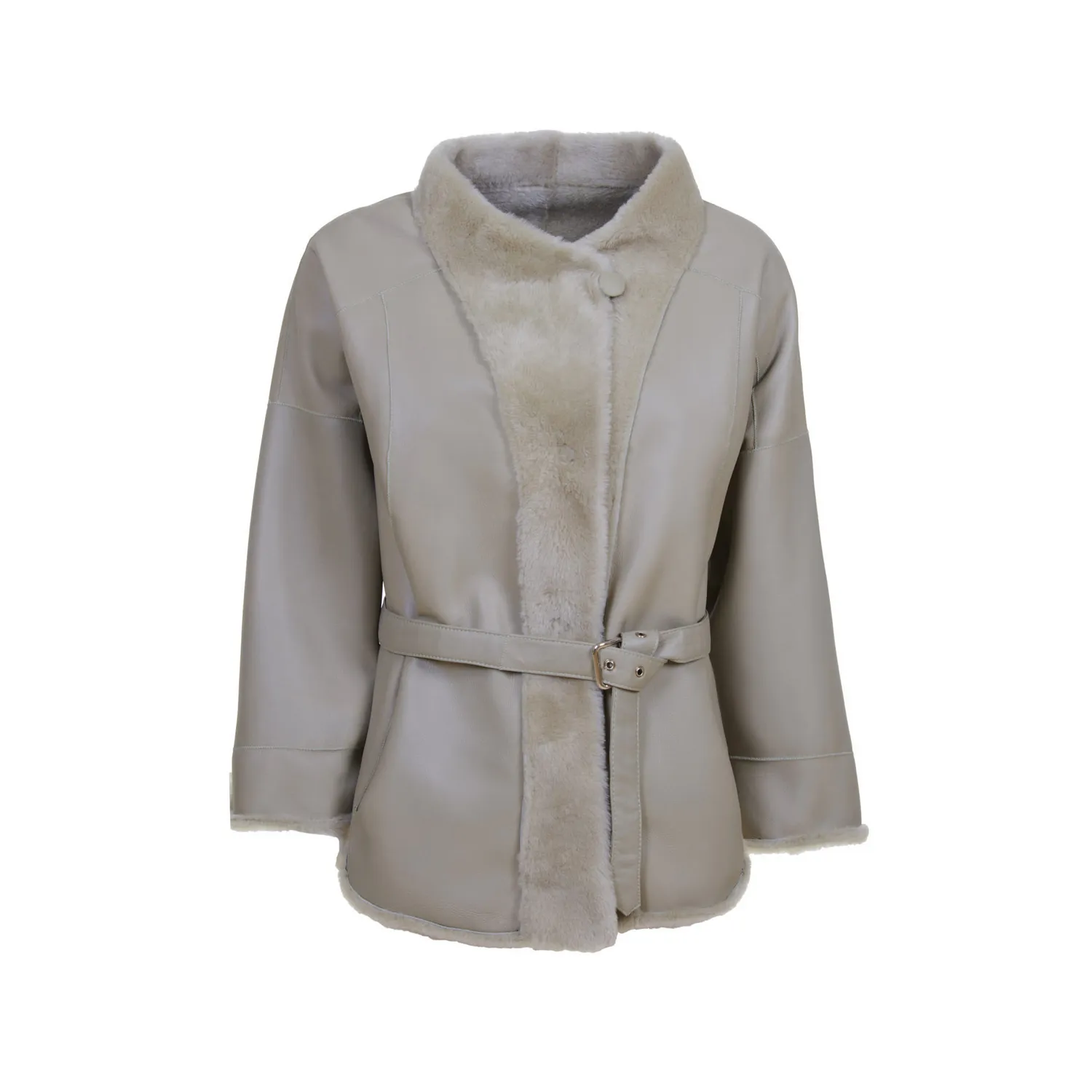Chaqueta de piel auténtica para mujer, abrigo reversible con cinturón, alta calidad, hecho en Italia, Invierno