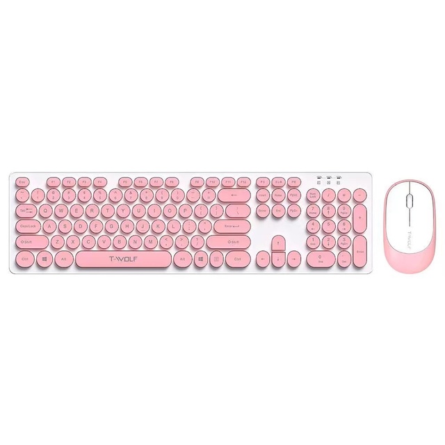 Colorful Fashion TF770 Office pink Round Keycap Steampunk Style Retro 2.4G Wireless Keyboard and Mouse Combination Set for Girls