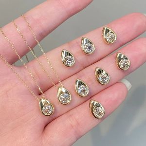 Collier en or jaune 18 carats Xinfly, chaînes fines, diamant naturel 0,6 carat, style avocat, comme des gouttes de rosée glacées, bijoux tendance - Product Image 1