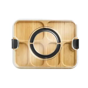 Bamboo divided <b>tray</b> with acrylic transparent lid, suitable for home use, parties, and <b>snacks</b>. - Product Image 4