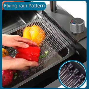 Robinet de <span class=keywords><strong>cuisine</strong></span> extractible Mouhoti, touches de piano, 3 options de pulvérisation avec robinets en cascade et affichage numérique, style à montage supérieur - Product Image 5