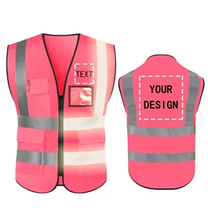 Hochwertige benutzer definierte Logo-Druck personal isierte Design Sichtbarkeit reflektierende rosa Sicherheits weste für Frauen