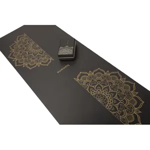 2024 New Non Slip Large Eco-friendly EVA Block Durable Polyester UV Printed Custom Golden Black PU Natural Rubber Yoga Mat