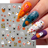 Autocollants 5D en relief pour ongles d'Halloween : fantômes, citrouilles, toiles d'araignées, crânes – Décorations auto-adhésives pour manucure de fêtes