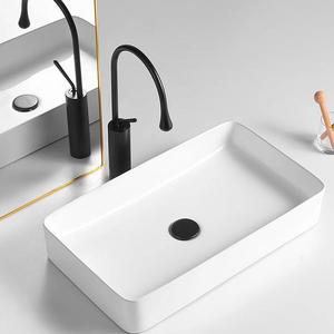 Lavabo Rectangular Moderno de Cerámica, Lavabo de Baño Blanco para Encimera con Esquinas Redondeadas para Hogar/Hotel - Product Image 5