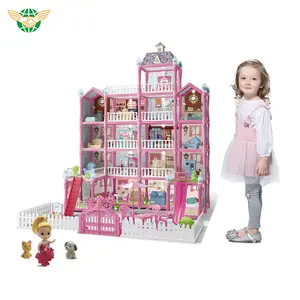 New DIY 379 Pieces Villa Set Pretend House Play Toys DIY Luxury Villa Toy with Light for Girls Toys Christmas Birthday Gift
