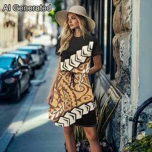 Fiji <span class=keywords><strong>Bula</strong></span> abito Casual manica corta stampato con tasche donna coppia abbinata abbigliamento all'ingrosso - Product Image 2