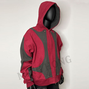 OEM Street Style Patchwork <b>Zip</b> Hoodie High Quality Terry Thick Adjustable Hem Men's Hoodie - Product Image 4