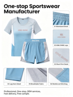 Prix d'usine T-shirts de sport en maille sublimée, T-shirts de course doux, Shorts, Ensembles de T-shirts de gym, Survêtements sportifs pour femmes