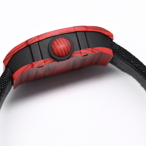 Montre automatique de luxe 2025 ultra-légère avec bracelet tissé noir et boîtier texturé rouge, le choix privilégié des hommes riche - Product Image 3